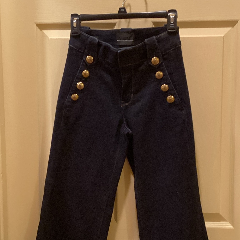 White House Black Market Black Wide leg Jeans with Gold Buttons.  High Waisted.